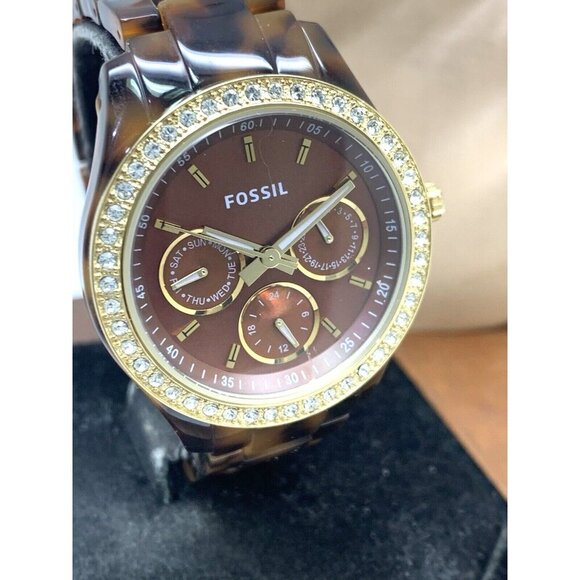 Fossil Women's Watch ES2795 Stella Quartz Gemmed Gold Tortoise Shell 37mm - Picture 13 of 14